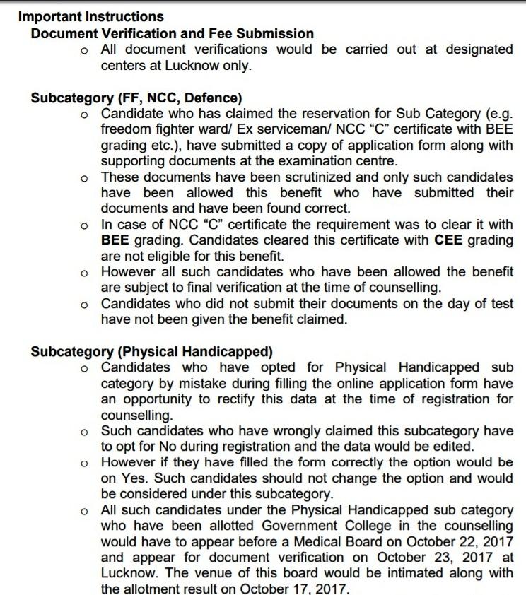 UP CPAT First Counselling 2023 Merit list Rounds Documents Dates 2 cpatnotice